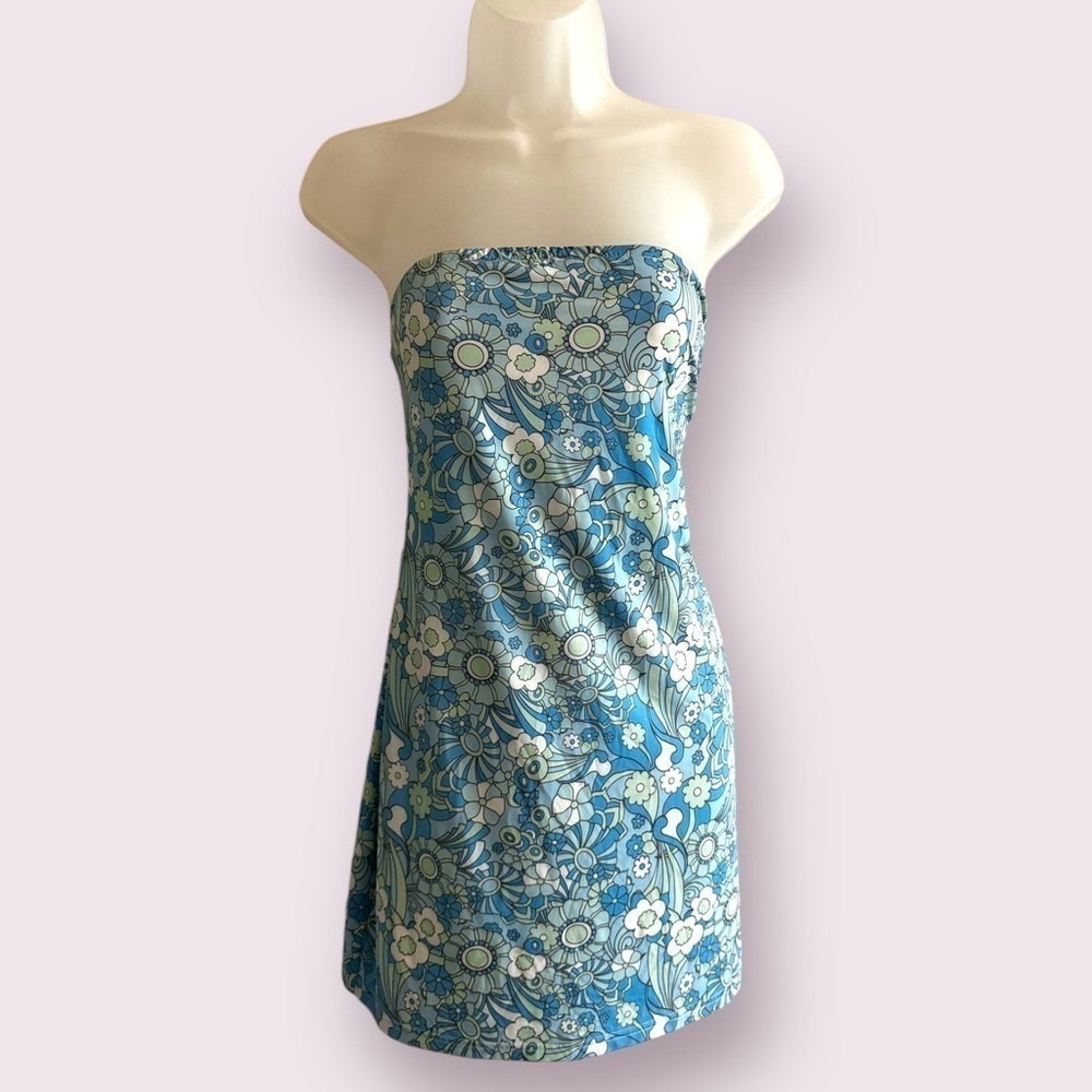 Princess Polly Blue Floral Strapless Mini Dress Size 12 - Picture 4 of 6